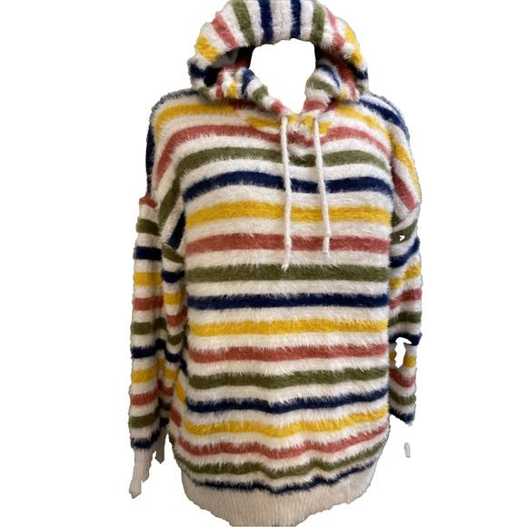 Anthropologie Oliver Striped Soft Multicolor Hooded Sweater L - Picture 1 of 6